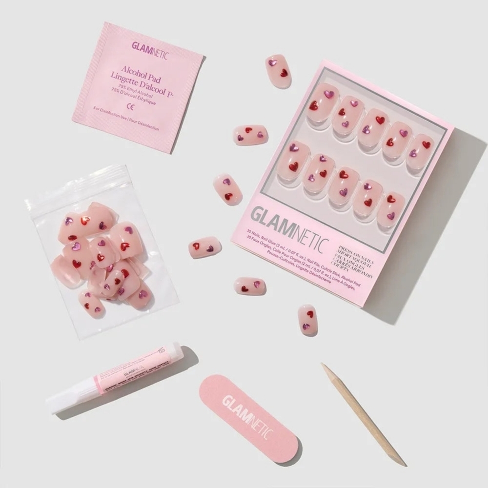 Glamnetic Dear Lover Short Squoval Square Valentine Hearts Metallic Nails New - Picture 5 of 11